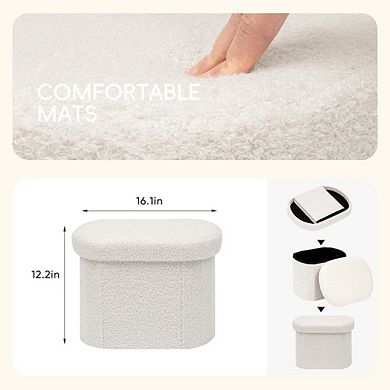 Boucle Tufted Oval Storage Ottoman, Padded Footstool, Multi-Use