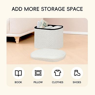 Boucle Tufted Oval Storage Ottoman, Padded Footstool, Multi-Use