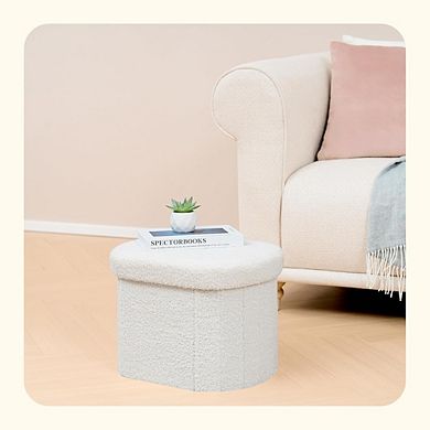 Boucle Tufted Oval Storage Ottoman, Padded Footstool, Multi-Use