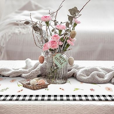 Easter Bunny Ears Buffalo Check Table Runner with Floral Spring Holiday Design