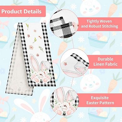 Easter Bunny Ears Buffalo Check Table Runner with Floral Spring Holiday Design