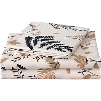 Boho Floral Printed Sheet Set King Size,4 pc Soft Botanical Pattern Microfiber Sheets Extra Deep
