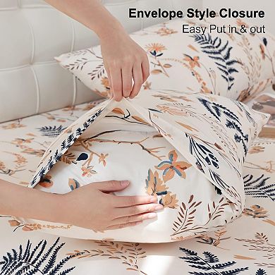 Boho Floral Printed Sheet Set King Size,4 Piece, Soft Botanical Pattern Microfiber Sheets Extra Deep