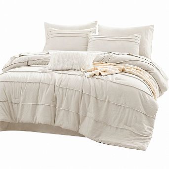 Queen 7 pc Comforter Set Pinch Pleat Down Alternative Bed In A Bag With Sheets Shams Pillowcases
