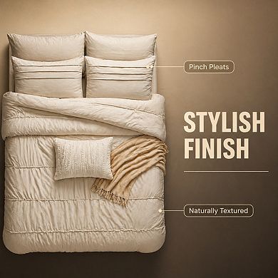 Queen 7-Piece Comforter Set Pinch Pleat Down Alternative Bed In A Bag With Sheets Shams Pillowcases