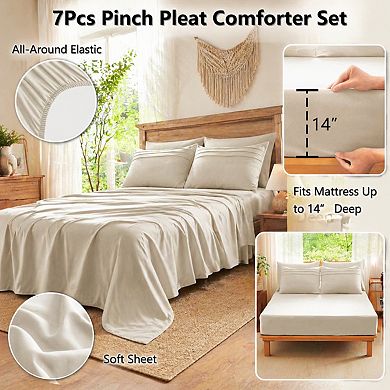 Queen 7-Piece Comforter Set Pinch Pleat Down Alternative Bed In A Bag With Sheets Shams Pillowcases