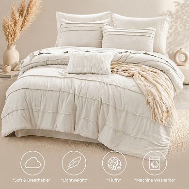 Queen 7-Piece Comforter Set Pinch Pleat Down Alternative Bed In A Bag With Sheets Shams Pillowcases
