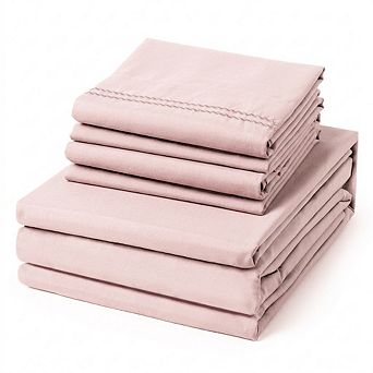 6 pc Queen Sheet Set Soft Breathable Microfiber Deep Pocket Embroidered Bedding