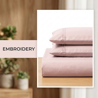 6 Piece Queen Sheet Set Soft Breathable Microfiber Deep Pocket Embroidered Bedding