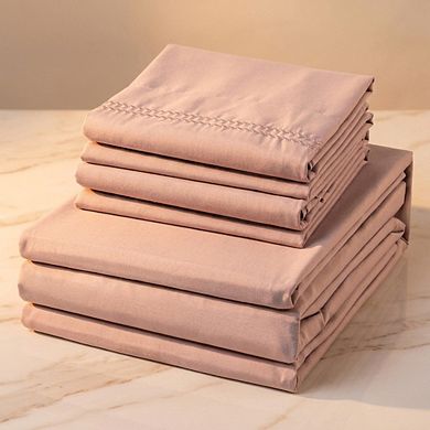6 Piece Queen Sheet Set Soft Breathable Microfiber Deep Pocket Embroidered Bedding