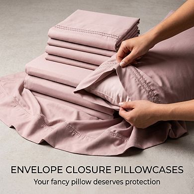 6 Piece Queen Sheet Set Soft Breathable Microfiber Deep Pocket Embroidered Bedding
