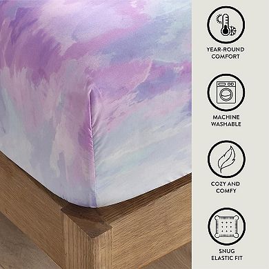 4-Piece Full Sheet Set Watercolor Tie Dye, Includes Top Sheet, Fitted Sheet & 2 Pillowcases, Soft