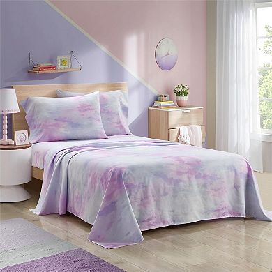 4-Piece Full Sheet Set Watercolor Tie Dye, Includes Top Sheet, Fitted Sheet & 2 Pillowcases, Soft