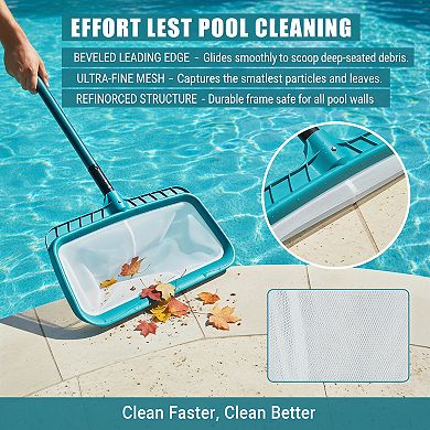 Professional Pool Skimmer Net, Heavy Duty with Deep Fine Nylon Mesh Bag, Fast Cleaning Tool