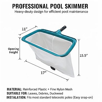 Professional Pool Skimmer Net, Heavy Duty with Deep Fine Nylon Mesh Bag, Fast Cleaning Tool