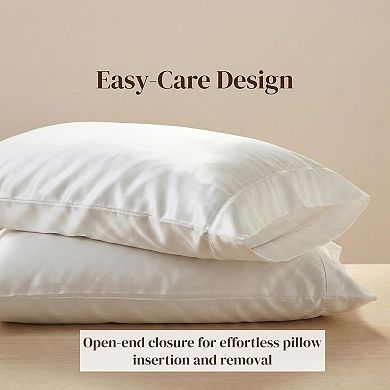 Pillowcases Queen Size Set of 2, Cool Touch Cotton Sateen Fabric, Silky Smooth & Soft, Open End