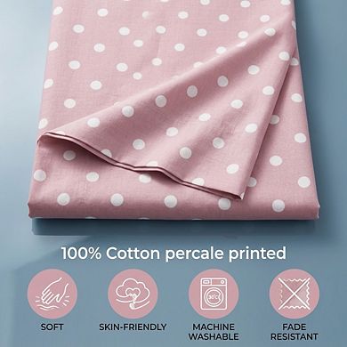Polka Dot Cotton Percale Sheet Set Breathable Soft Durable Oeko-Tex Certified Bed Set
