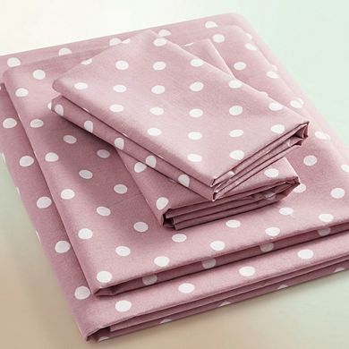 Polka Dot Cotton Percale Sheet Set Breathable Soft Durable Oeko-Tex Certified Bed Set