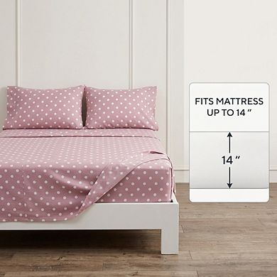 Polka Dot Cotton Percale Sheet Set Breathable Soft Durable Oeko-Tex Certified Bed Set