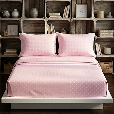 Polka Dot Cotton Percale Sheet Set Breathable Soft Durable Oeko-Tex Certified Bed Set