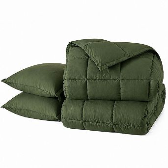 3 pc Reversible Comforter Set All Season Down Alternative Breathable Soft Box Stitched with Corner