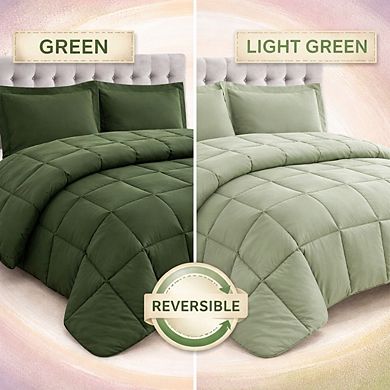 3pc Reversible Comforter Set All Season Down Alternative Breathable Soft Box Stitched with Corner