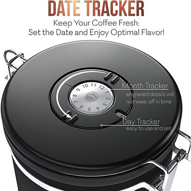 Airtight Stainless Steel Coffee Canister with Scoop and Date Tracker, Kitchen Storage Jar