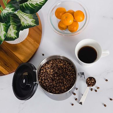 Airtight Stainless Steel Coffee Canister with Scoop and Date Tracker, Kitchen Storage Jar