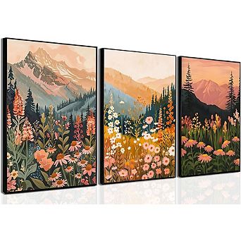 Boho Watercolor Mountain Wall Art Set of 3 Abstract Nature Prints