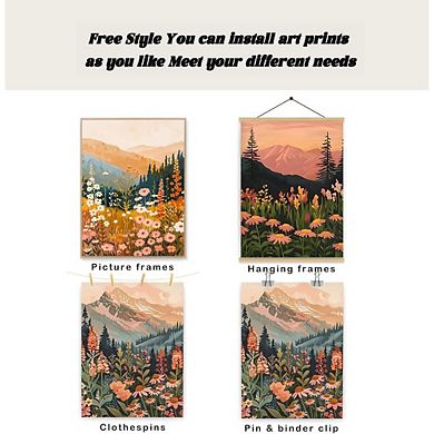 Boho Watercolor Mountain Wall Art Set of 3 Abstract Nature Prints