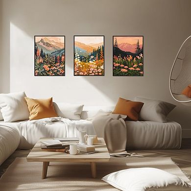Boho Watercolor Mountain Wall Art Set of 3 Abstract Nature Prints