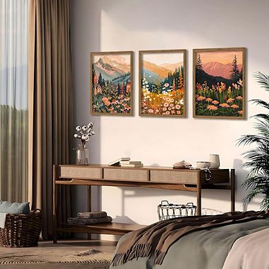 Boho Watercolor Mountain Wall Art Set of 3 Abstract Nature Prints