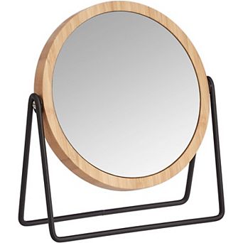 Black Vanity Mirror with Gold Rim, Double Sided Magnifying, 360° Rotation, 7.2"