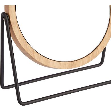 Black Vanity Mirror with Gold Rim, Double Sided Magnifying, 360° Rotation, 7.2"