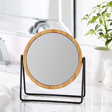 Black Vanity Mirror with Gold Rim, Double Sided Magnifying, 360° Rotation, 7.2"