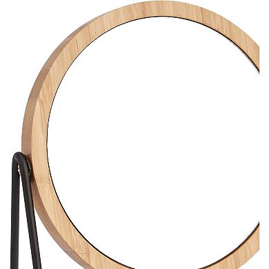 Black Vanity Mirror with Gold Rim, Double Sided Magnifying, 360° Rotation, 7.2"