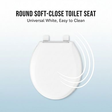 Round Soft Close Toilet Seat, White Easy-Clean for Bathroom