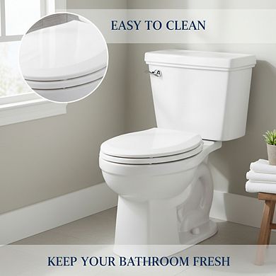 Round Soft Close Toilet Seat, White Easy-Clean for Bathroom