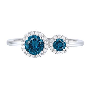 MASTERPIECE Sterling Silver London Blue Topaz Double Stone Ring