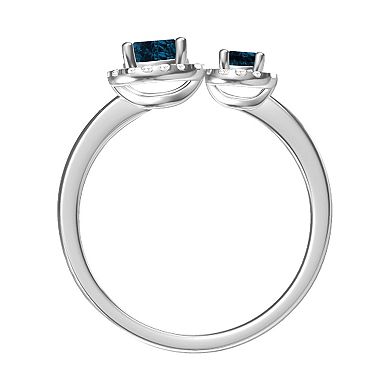 MASTERPIECE Sterling Silver London Blue Topaz Double Stone Ring