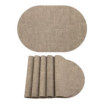 Set of 6 Oval Faux Leather Placemats for Table Decor Heat Resistant Wipeable Table Mat 17.7x11.8inch