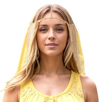 Headpiece Faux Diamond Multi-layered Tassels Head Chain Gold Tone 1 pc