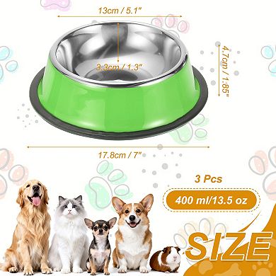 3Pcs Dog Food and Water Bowl with Silicone Base Anti-Slip