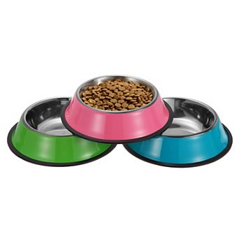 3 pc Dog Food and Water Bowl with Silicone Base Anti-Slip