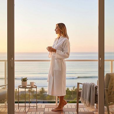 Lightweight Waffle Bathrobe Soft Cotton Blend Fast Drying Unisex