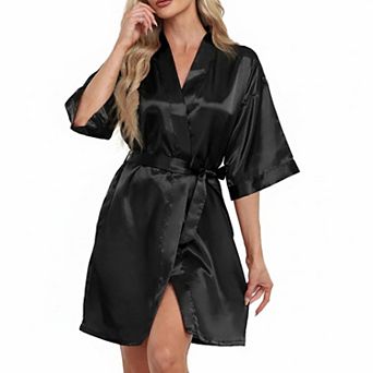 Women's Silky Satin Short Robe V-Neck With Pockets Bridal Party Sleepwear