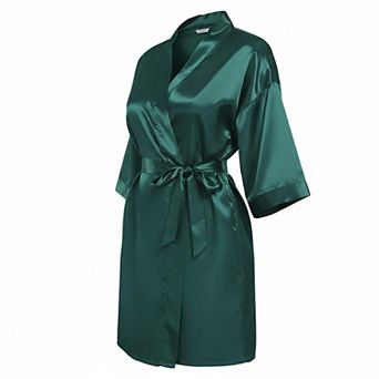 Women's Silky Satin Short Robe V-Neck With Pockets Bridal Party Sleepwear