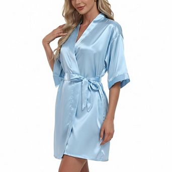 Women's Silky Satin Short Robe V-Neck With Pockets Bridal Party Sleepwear