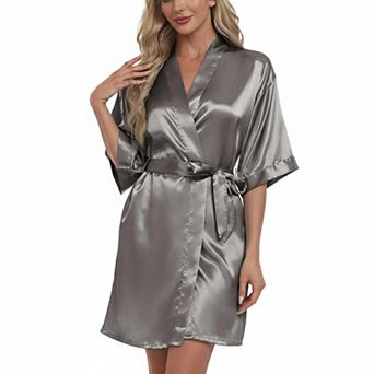 Women's Silky Satin Short Robe V-Neck With Pockets Bridal Party Sleepwear