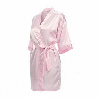 Women's Silky Satin Short Robe V-Neck With Pockets Bridal Party Sleepwear